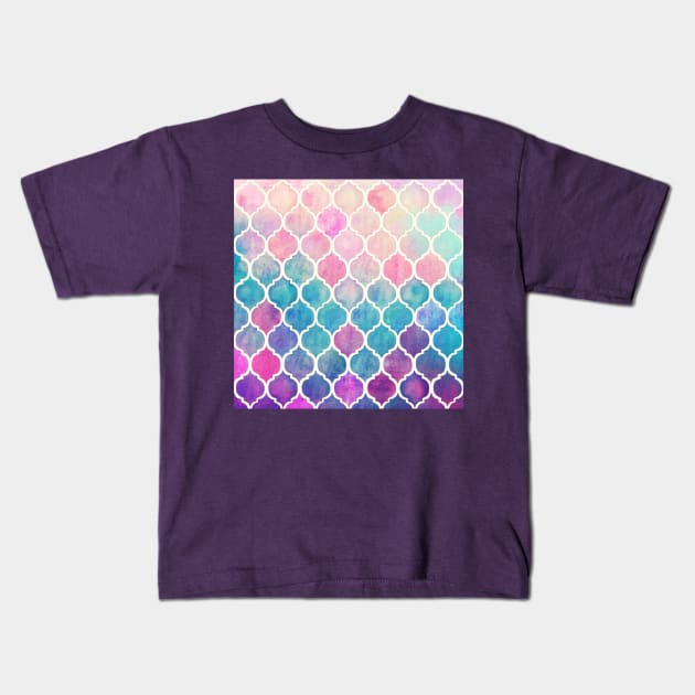 Rainbow Pastel Watercolor Moroccan Pattern Kids T-Shirt by micklyn